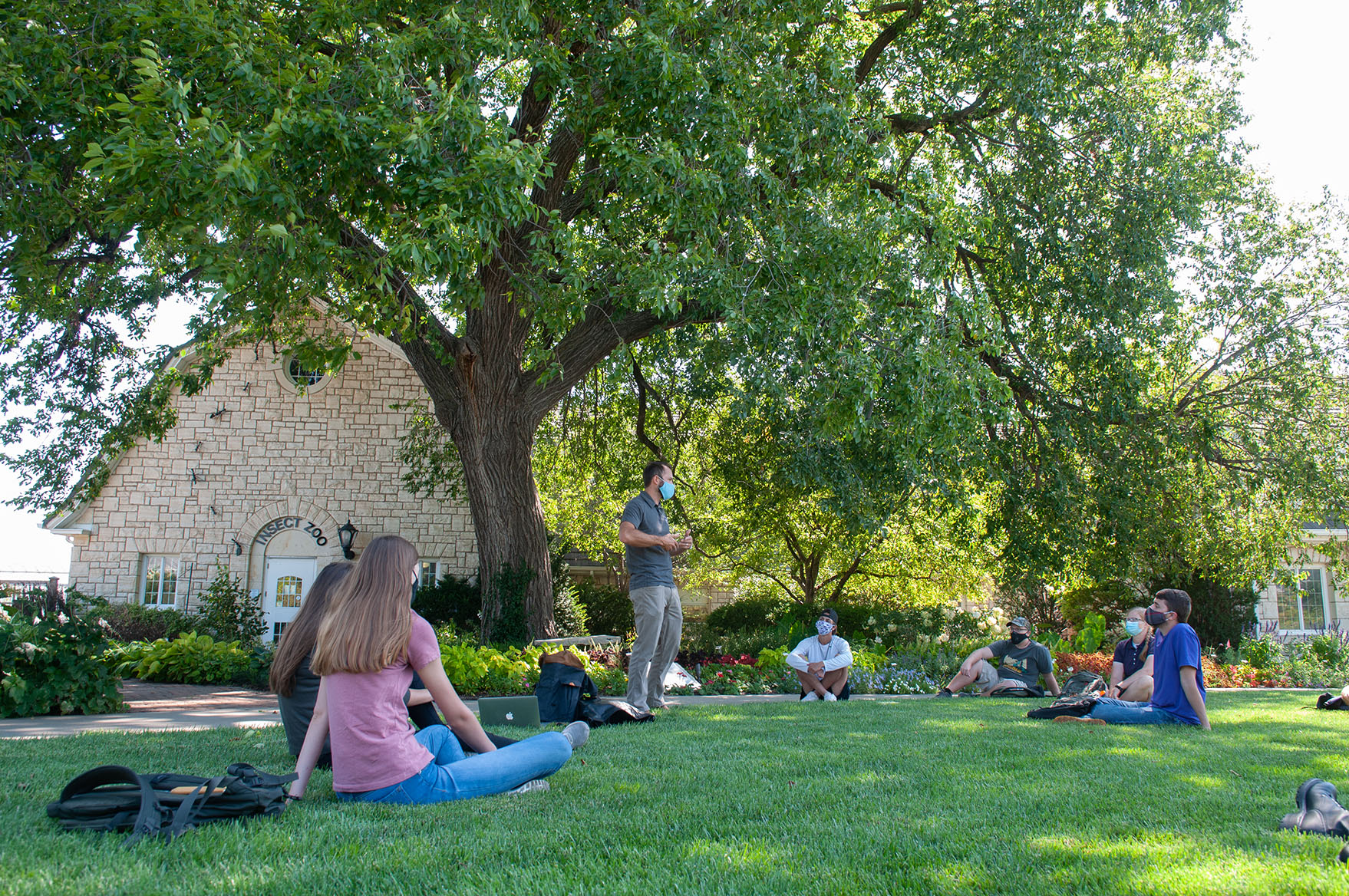 Horticulture class taking place outside